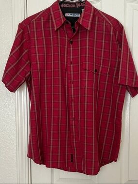 anchor blue Red Plaid Short-Sleeve Button-Down Shirt